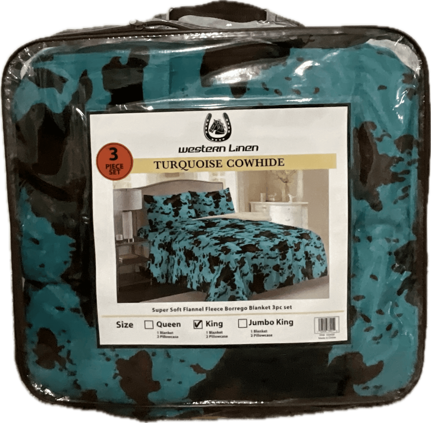Turquoise Cowhide 3-Piece Super Soft Flannel Fleece Blanket Set – King Size