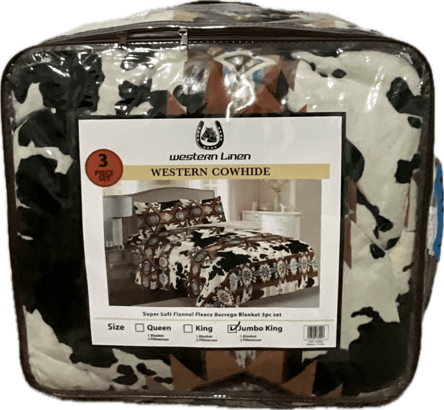 Western Cowhide 3-Piece Super Soft Flannel Fleece Blanket Set – Jumbo King Size