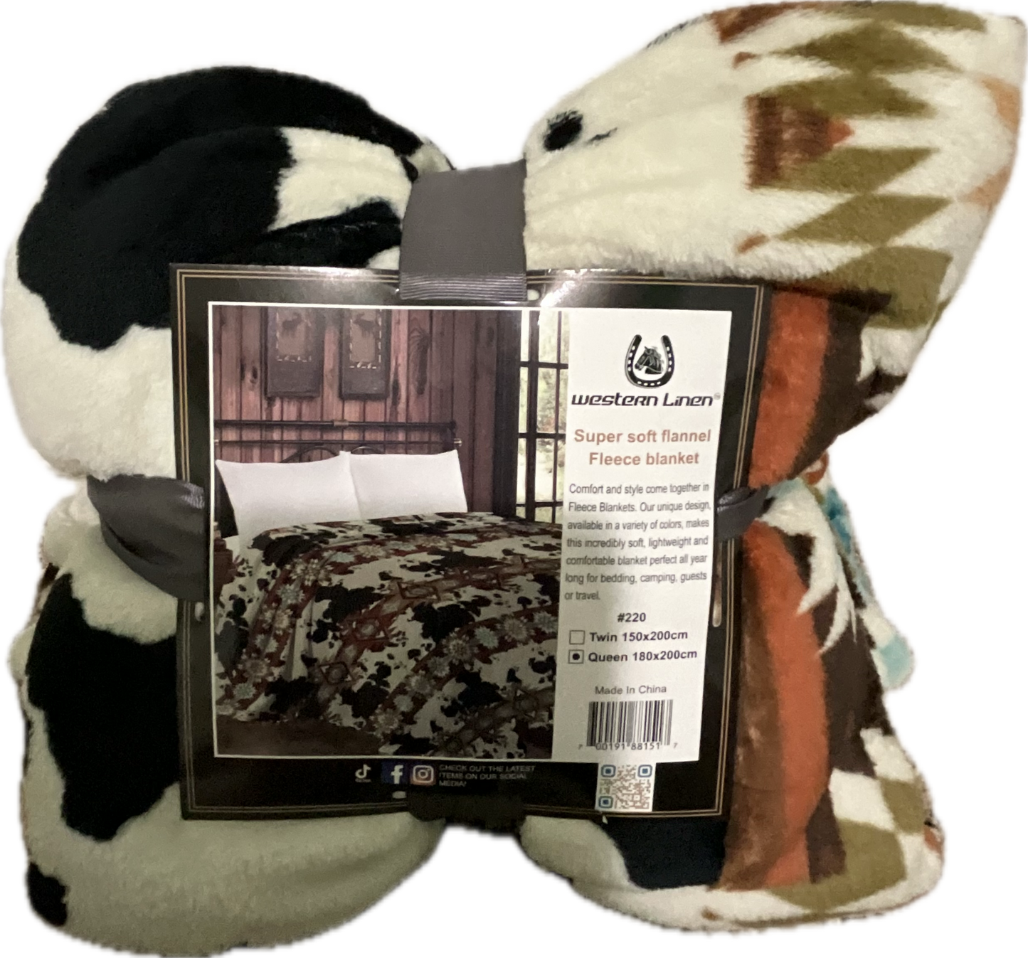 Luxuriously Soft Flannel Fleece Blanket – Queen Size, Rustic Western Design