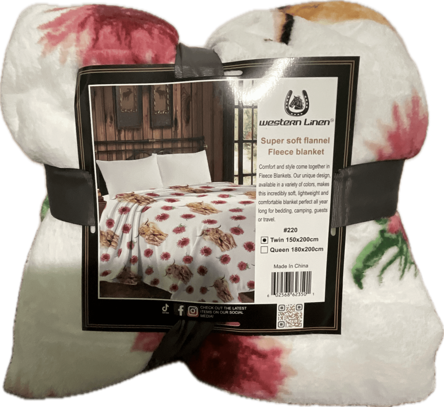 Super Soft Flannel Fleece Blanket – Twin Size, Highland Cow Floral Design