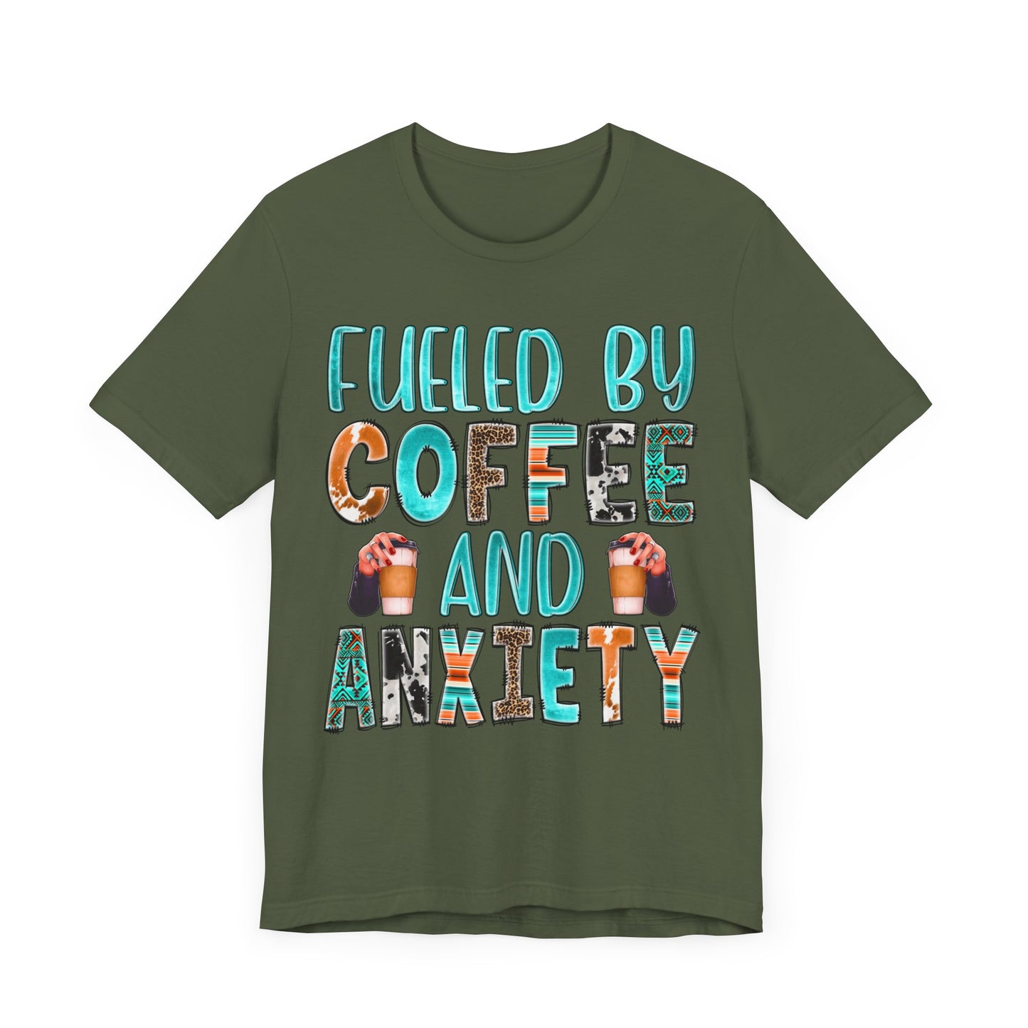 "Fueled by Coffee & Anxiety Graphic Tee – Perfect for Coffee Lovers with a Sense of Humor!"
